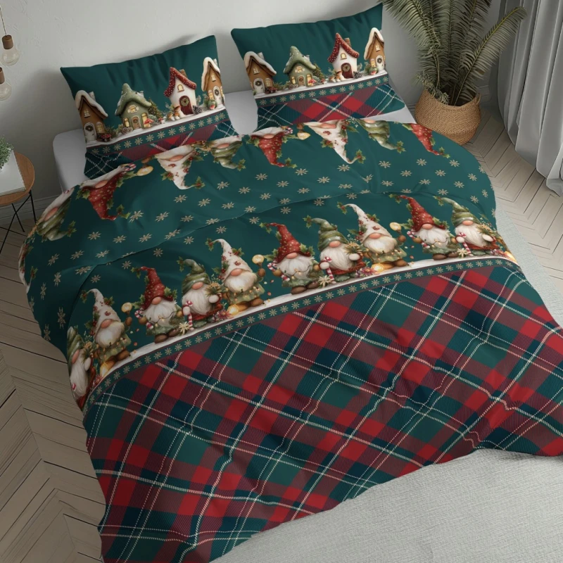 Pościel flanelowa 160x200 2X 70x80 ŚWIĄTECZNA SKRZATY 100% bawełna