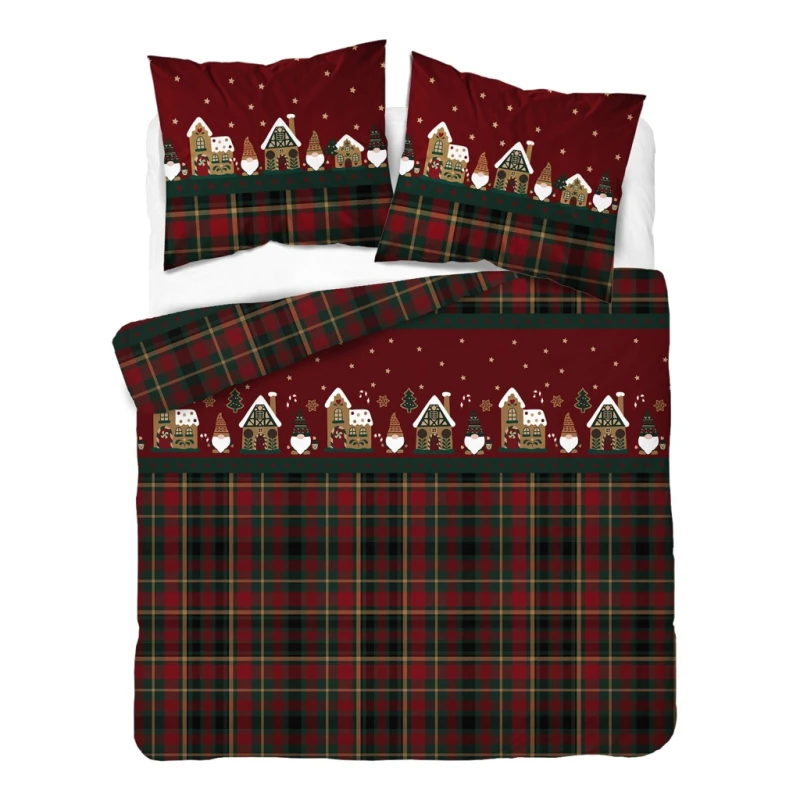 Pościel flanelowa 160x200 2X 70x80 ŚWIĄTECZNA PIERNIKOWA CHATKA 100%bawełna