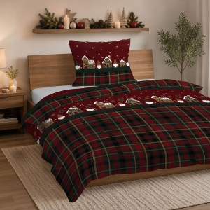 Pościel flanelowa 160x200 2X 70x80 ŚWIĄTECZNA PIERNIKOWA CHATKA 100%bawełna