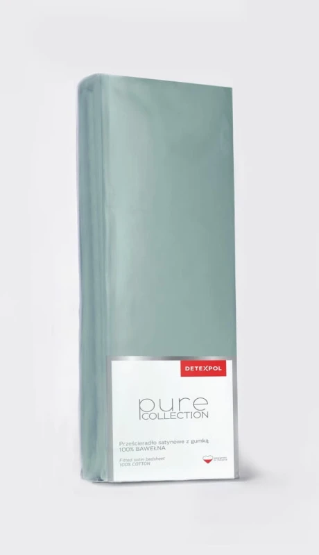 Prześcieradło satynowe, bawełniane, z gumką PURE Pure 140cm x 200cm MIĘTOWY