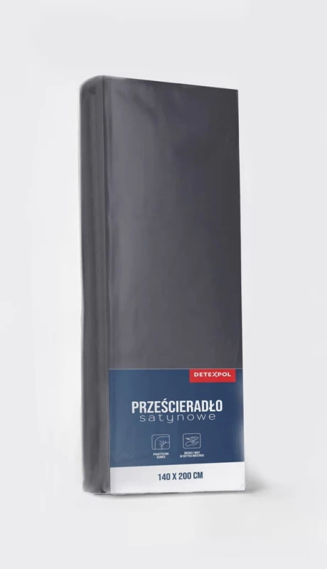 Prześcieradło satynowe z gumką 180cm x 200cm GRAFITOWY