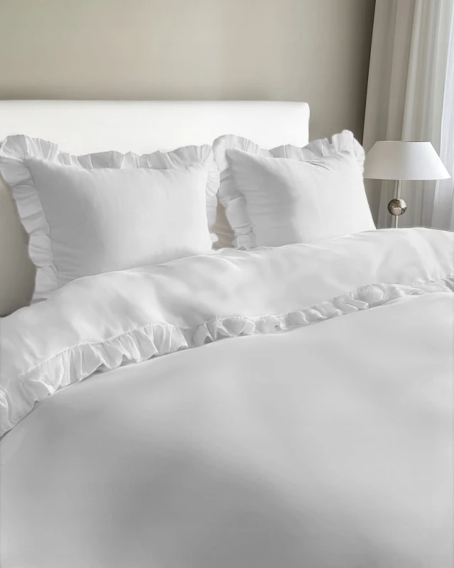 Pościel BAWEŁNA, 220cm x 200cm + 2x poduszka 70cm x 80cm Z FALBANKĄ BIAŁA