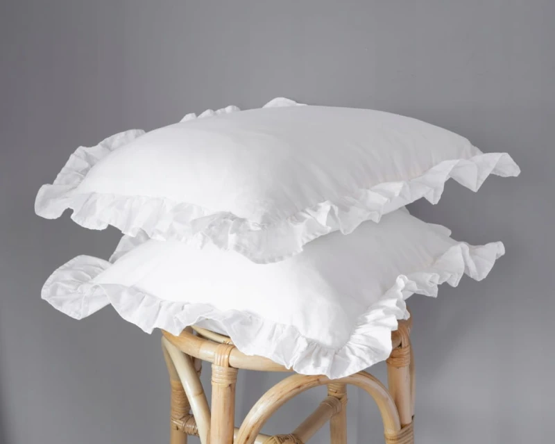 Pościel BAWEŁNA, 220cm x 200cm + 2x poduszka 70cm x 80cm Z FALBANKĄ BIAŁA