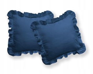 Pościel BAWEŁNA,220cm x 200cm + 2x poduszka 70cm x80cm Z FALBANKĄ GRANATOWA
