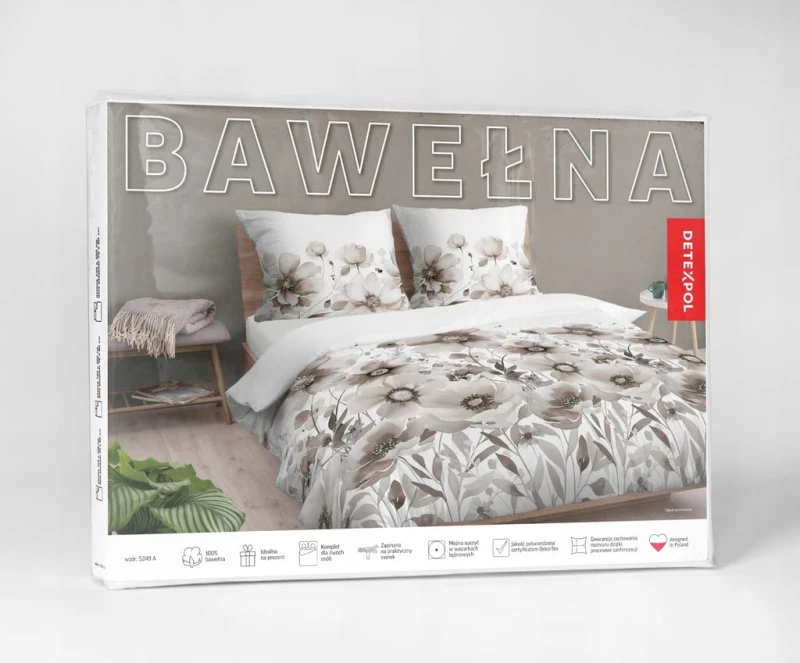 Pościel BAWEŁNA, kołdra 160cm x 200cm + 2x poduszka 70cm x 80cm KWIATY