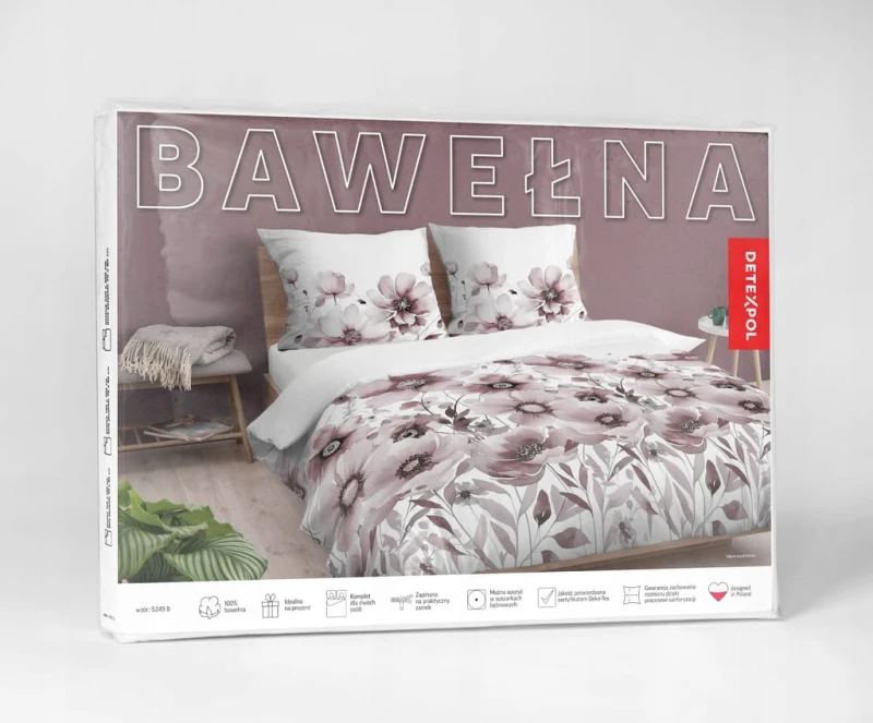 Pościel BAWEŁNA, kołdra 160cm x 200cm + 2x poduszka 70cm x 80cm KWIATY