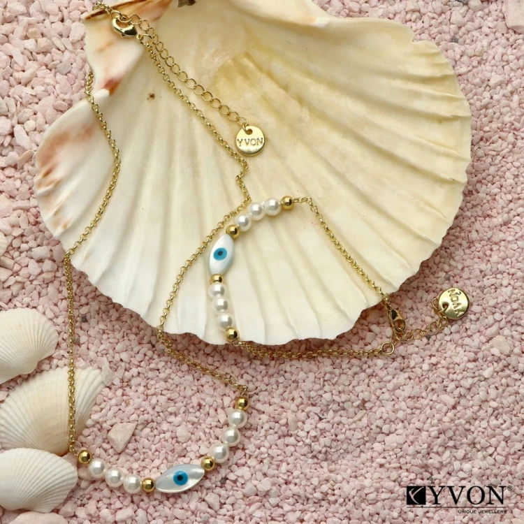 Bransoletka z perłą Shell | Elegancka, pozłacana | YVON B00348 + pudełko