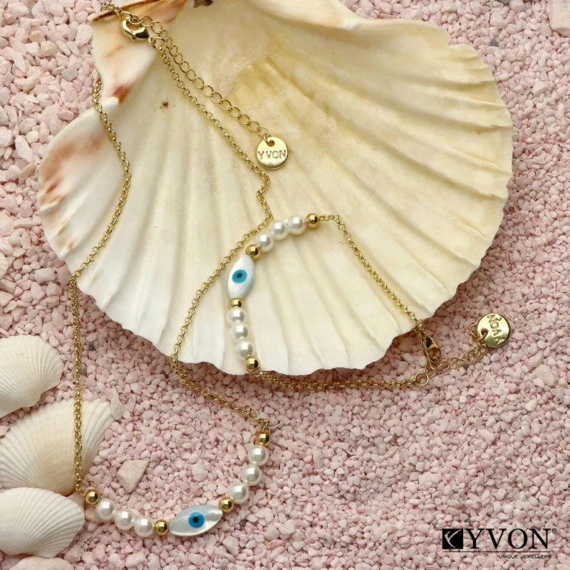Bransoletka z perłą Shell | Elegancka, pozłacana | YVON B00348 + pudełko