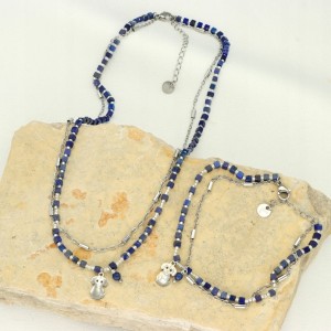 Delikatna bransoletka ze stali szlachetnej z naturalnym lapis lazuli Yvon