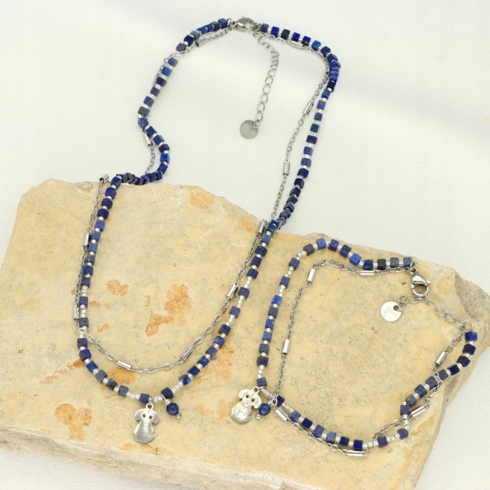 Delikatna bransoletka ze stali szlachetnej z naturalnym lapis lazuli Yvon