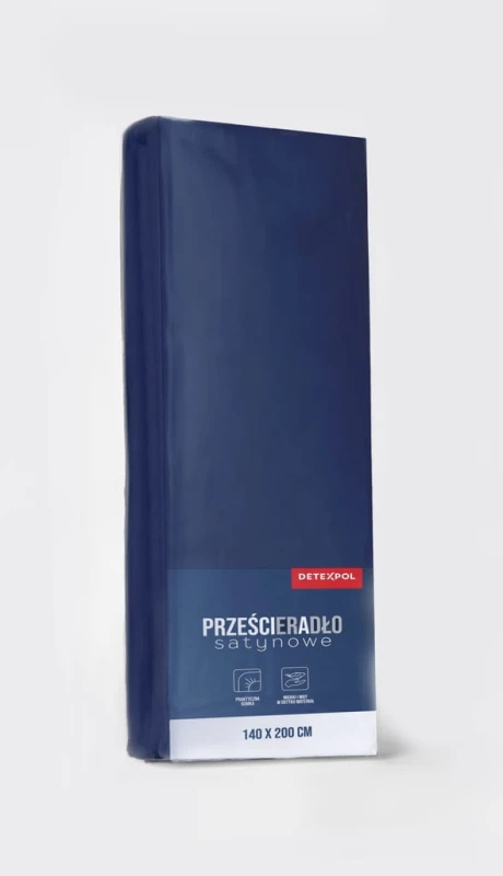 Prześcieradło satynowe z gumką 220cm x 200cm GRANATOWY