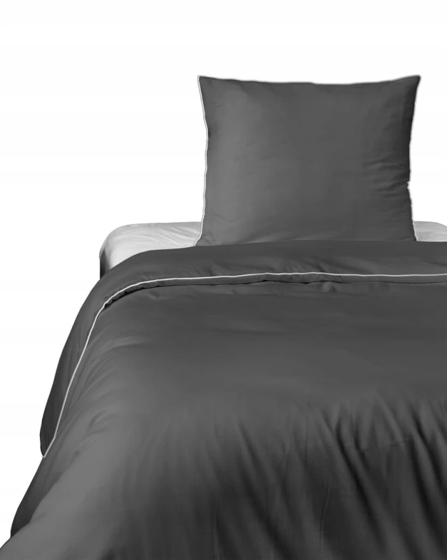 Pościel premium makosatyna 140x200 + 70x80 ciemnoszara bawełna 100%